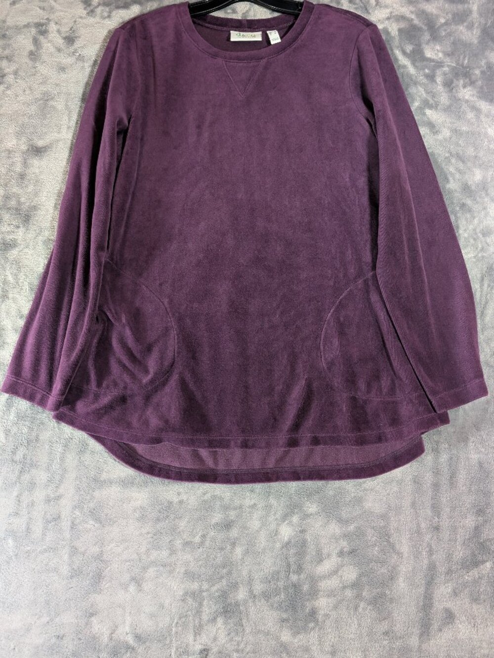 Plum Purple Velour Crewneck Sweatshirt S Pockets Tunic Top Denim & Co. Active